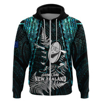 Custom New Zealand Silver Fern Rugby Hoodie Aotearoa All Black Dabbing Ball With Maori Paua Shell - Wonder Print Shop