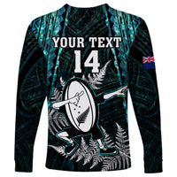 Custom New Zealand Silver Fern Rugby Long Sleeve Shirt Aotearoa All Black Dabbing Ball With Maori Paua Shell - Wonder Print Shop