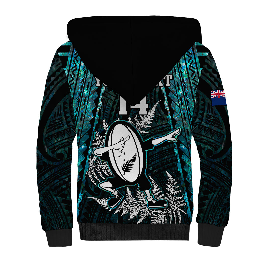 Custom New Zealand Silver Fern Rugby Sherpa Hoodie Aotearoa All Black Dabbing Ball With Maori Paua Shell - Wonder Print Shop