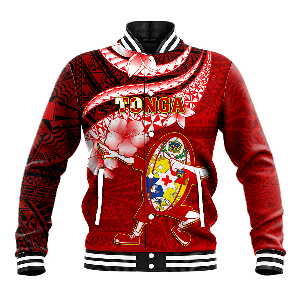 Tonga Rugby Baseball Jacket Ikale Tahi Tongan Ngatu Pattern With Dabbing Ball - Wonder Print Shop