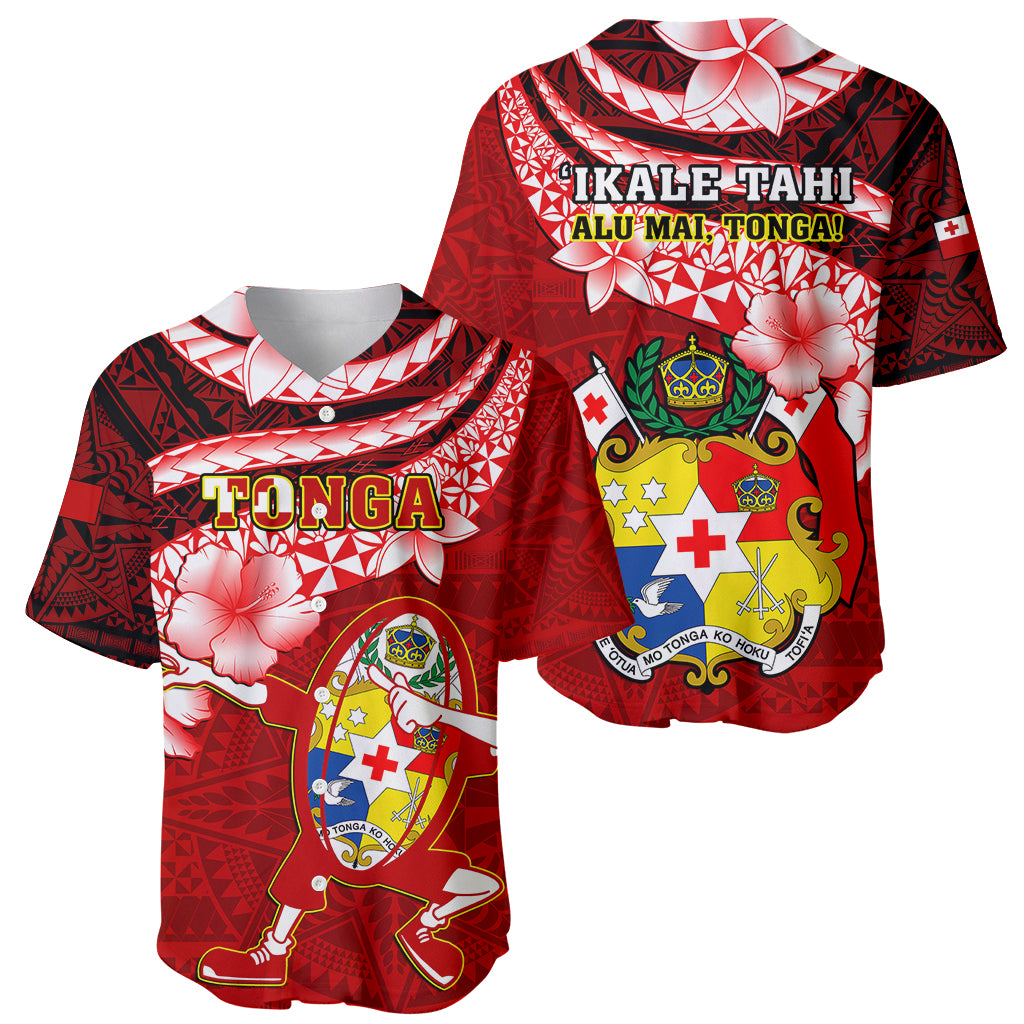 Tonga Rugby Baseball Jersey Ikale Tahi Tongan Ngatu Pattern With Dabbing Ball - Wonder Print Shop