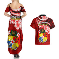 Tonga Rugby Couples Matching Summer Maxi Dress and Hawaiian Shirt Ikale Tahi Tongan Ngatu Pattern With Dabbing Ball - Wonder Print Shop