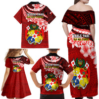 Tonga Rugby Family Matching Off Shoulder Maxi Dress and Hawaiian Shirt Ikale Tahi Tongan Ngatu Pattern With Dabbing Ball - Wonder Print Shop