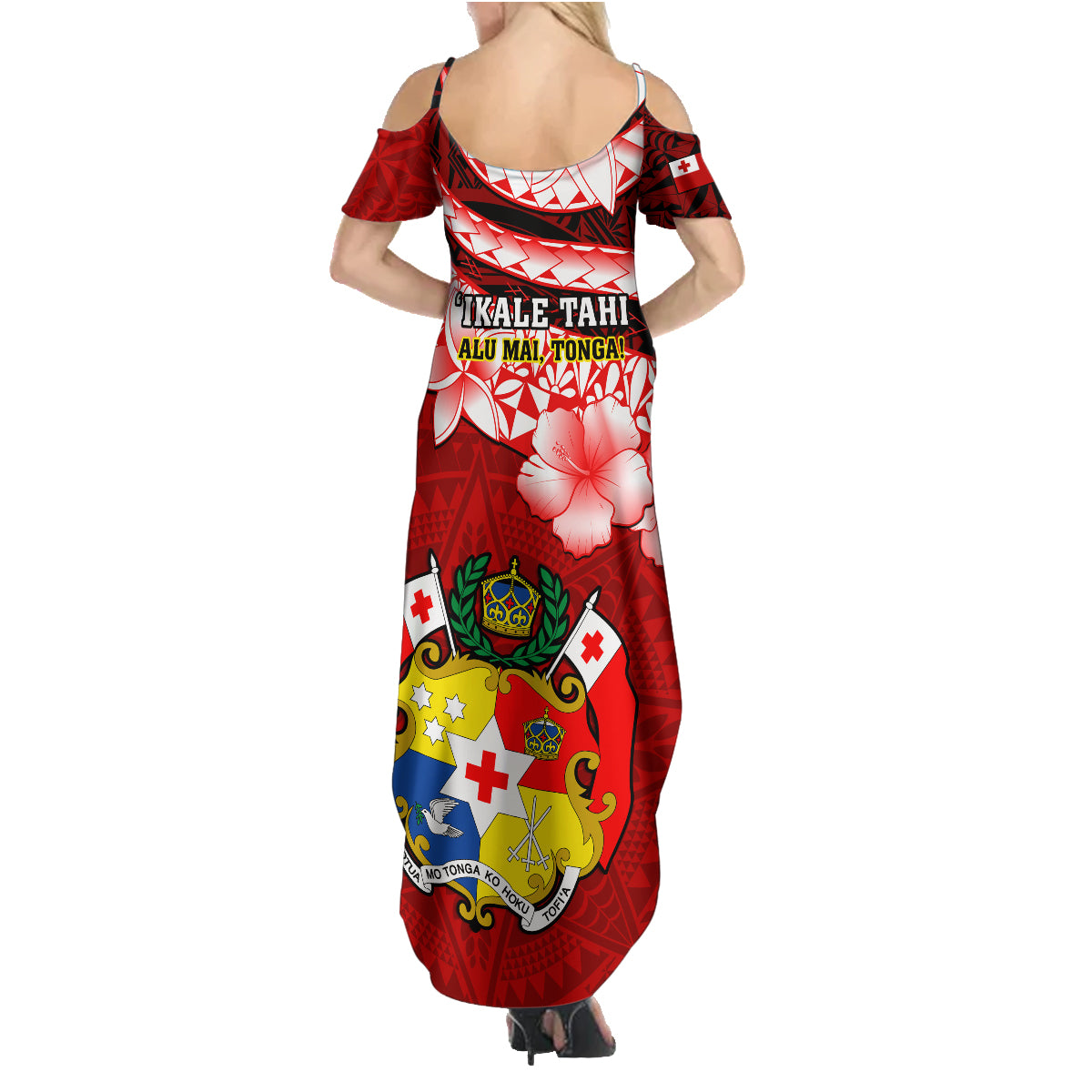 Tonga Rugby Family Matching Summer Maxi Dress and Hawaiian Shirt Ikale Tahi Tongan Ngatu Pattern With Dabbing Ball - Wonder Print Shop