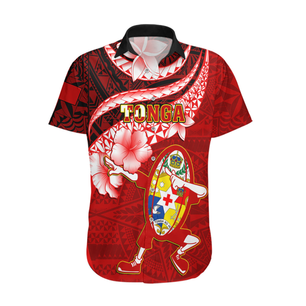 Tonga Rugby Hawaiian Shirt Ikale Tahi Tongan Ngatu Pattern With Dabbing Ball - Wonder Print Shop