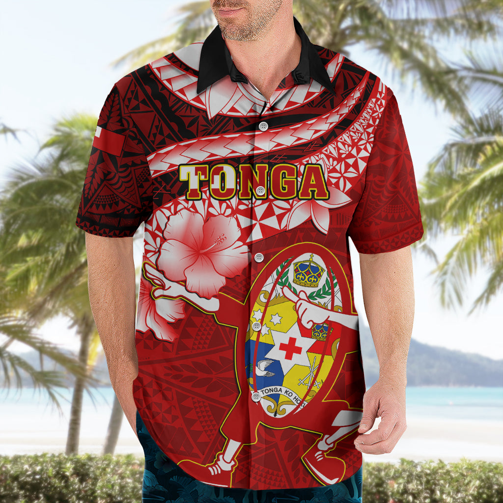 Tonga Rugby Hawaiian Shirt Ikale Tahi Tongan Ngatu Pattern With Dabbing Ball - Wonder Print Shop