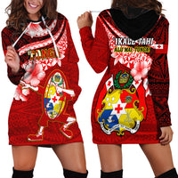 Tonga Rugby Hoodie Dress Ikale Tahi Tongan Ngatu Pattern With Dabbing Ball - Wonder Print Shop