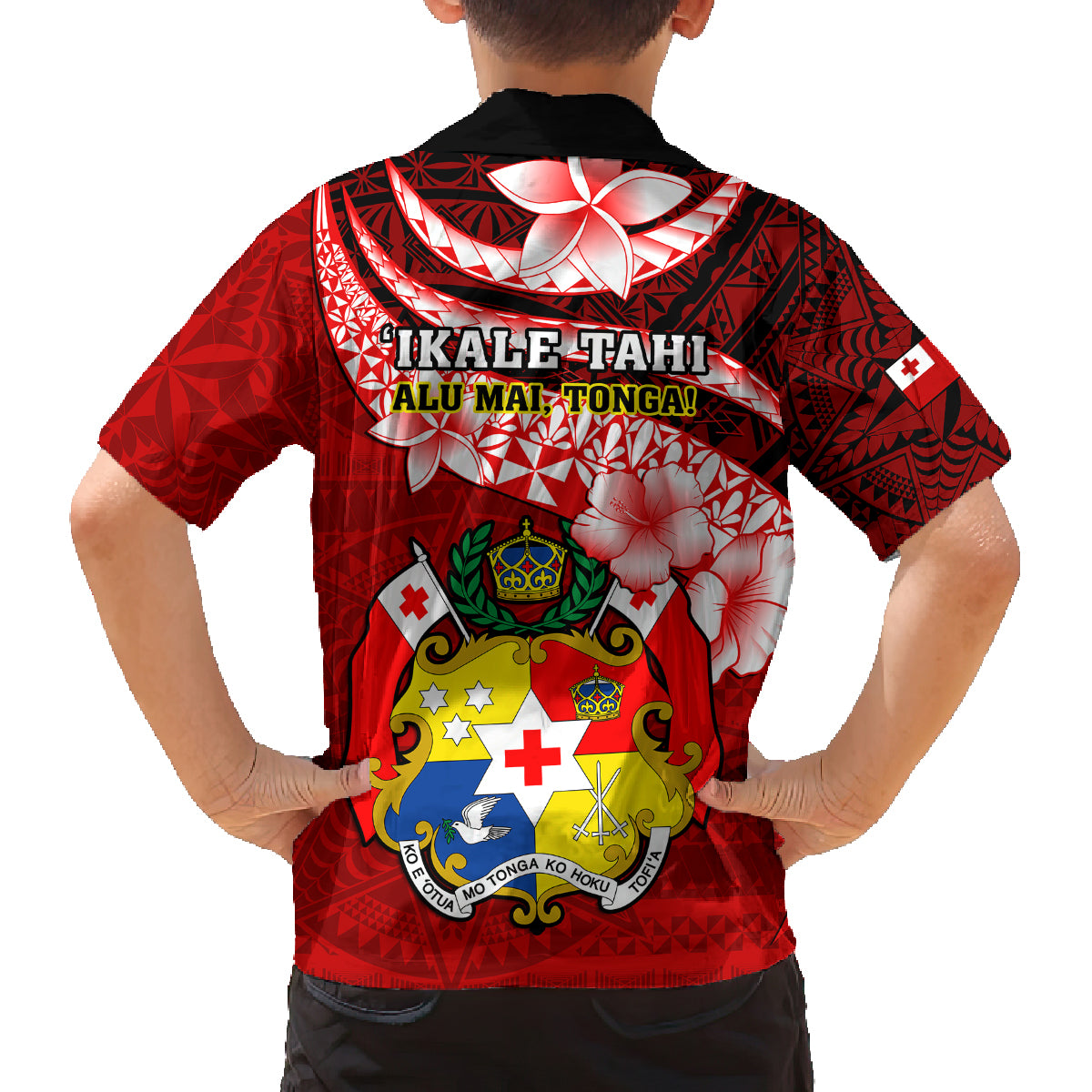 Tonga Rugby Kid Hawaiian Shirt Ikale Tahi Tongan Ngatu Pattern With Dabbing Ball - Wonder Print Shop