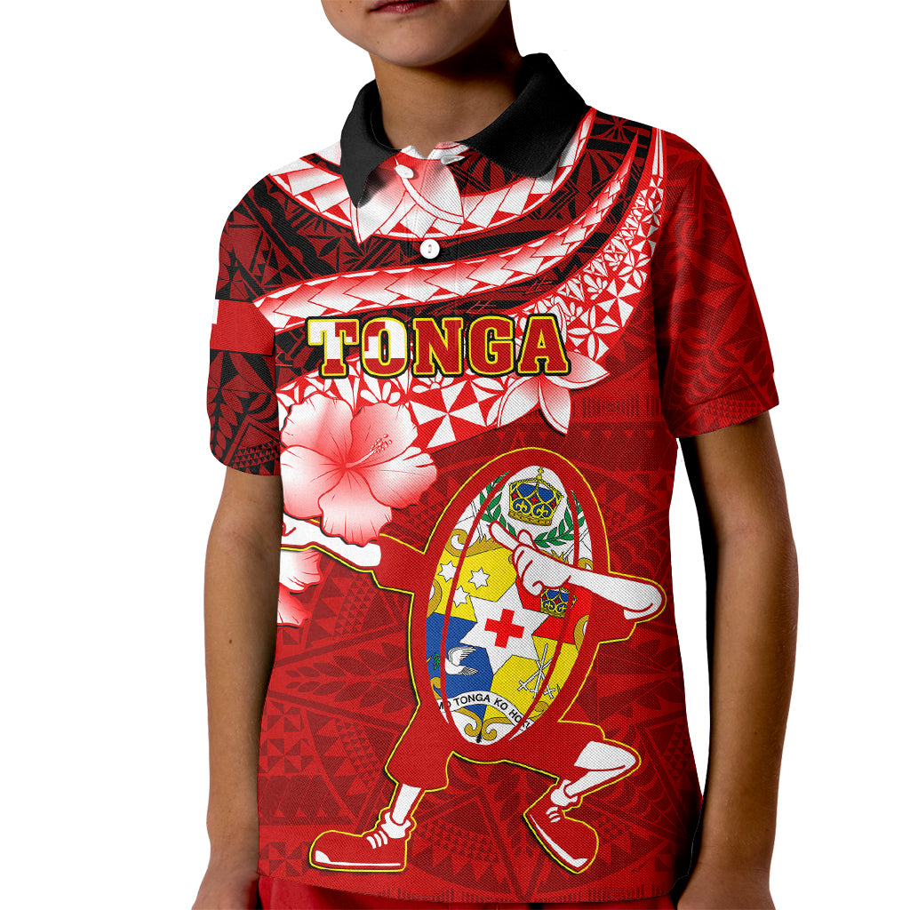 Tonga Rugby Kid Polo Shirt Ikale Tahi Tongan Ngatu Pattern With Dabbing Ball - Wonder Print Shop