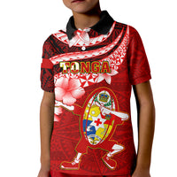 Tonga Rugby Kid Polo Shirt Ikale Tahi Tongan Ngatu Pattern With Dabbing Ball - Wonder Print Shop