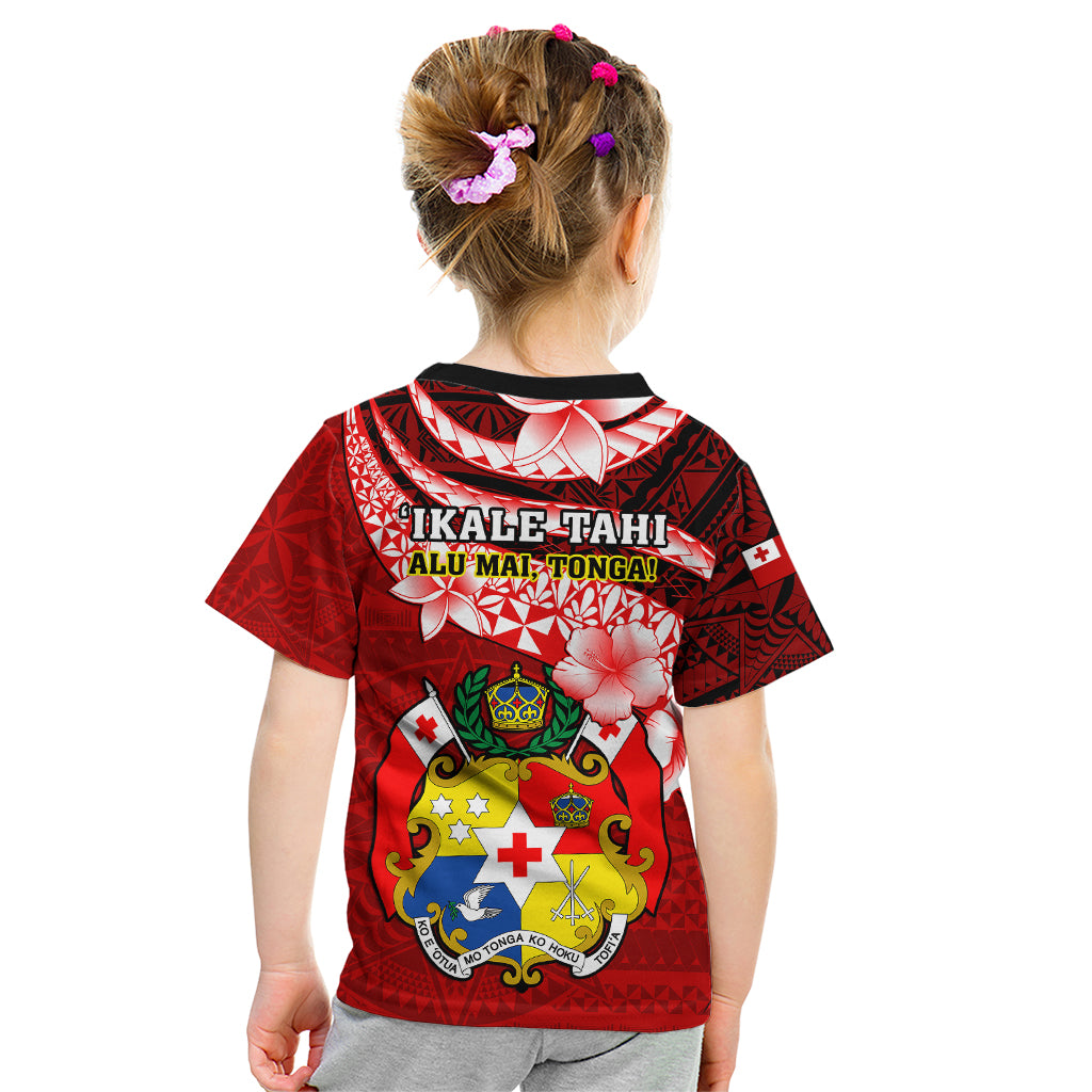Tonga Rugby Kid T Shirt Ikale Tahi Tongan Ngatu Pattern With Dabbing Ball - Wonder Print Shop