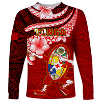 Tonga Rugby Long Sleeve Shirt Ikale Tahi Tongan Ngatu Pattern With Dabbing Ball - Wonder Print Shop