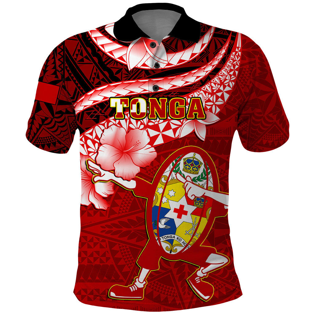 Tonga Rugby Polo Shirt Ikale Tahi Tongan Ngatu Pattern With Dabbing Ball - Wonder Print Shop