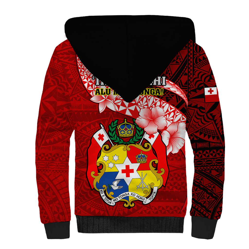 Tonga Rugby Sherpa Hoodie Ikale Tahi Tongan Ngatu Pattern With Dabbing Ball - Wonder Print Shop