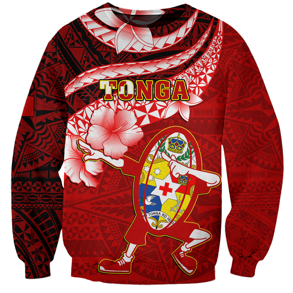 Tonga Rugby Sweatshirt Ikale Tahi Tongan Ngatu Pattern With Dabbing Ball - Wonder Print Shop