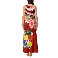 Tonga Rugby Tank Maxi Dress Ikale Tahi Tongan Ngatu Pattern With Dabbing Ball - Wonder Print Shop