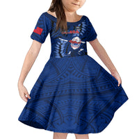 Samoa Rugby Family Matching Off Shoulder Maxi Dress and Hawaiian Shirt Manu Samoa Ula Fala Dabbing Ball Polynesian Blue Version - Wonder Print Shop