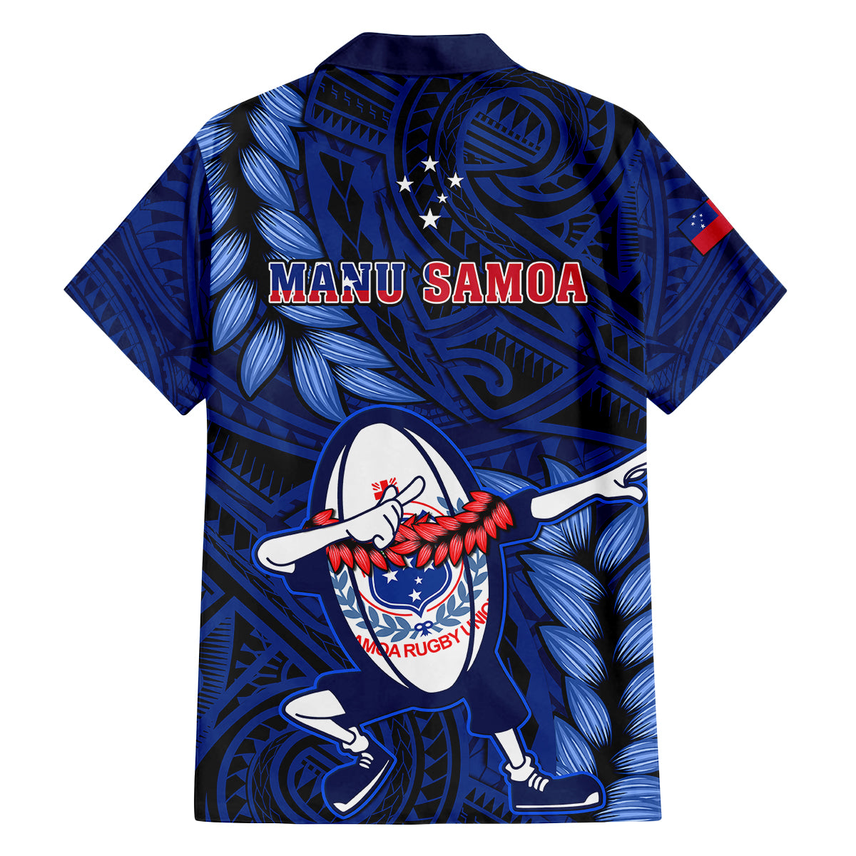 Samoa Rugby Family Matching Off Shoulder Maxi Dress and Hawaiian Shirt Manu Samoa Ula Fala Dabbing Ball Polynesian Blue Version - Wonder Print Shop