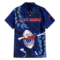 Samoa Rugby Family Matching Off Shoulder Maxi Dress and Hawaiian Shirt Manu Samoa Ula Fala Dabbing Ball Polynesian Blue Version - Wonder Print Shop