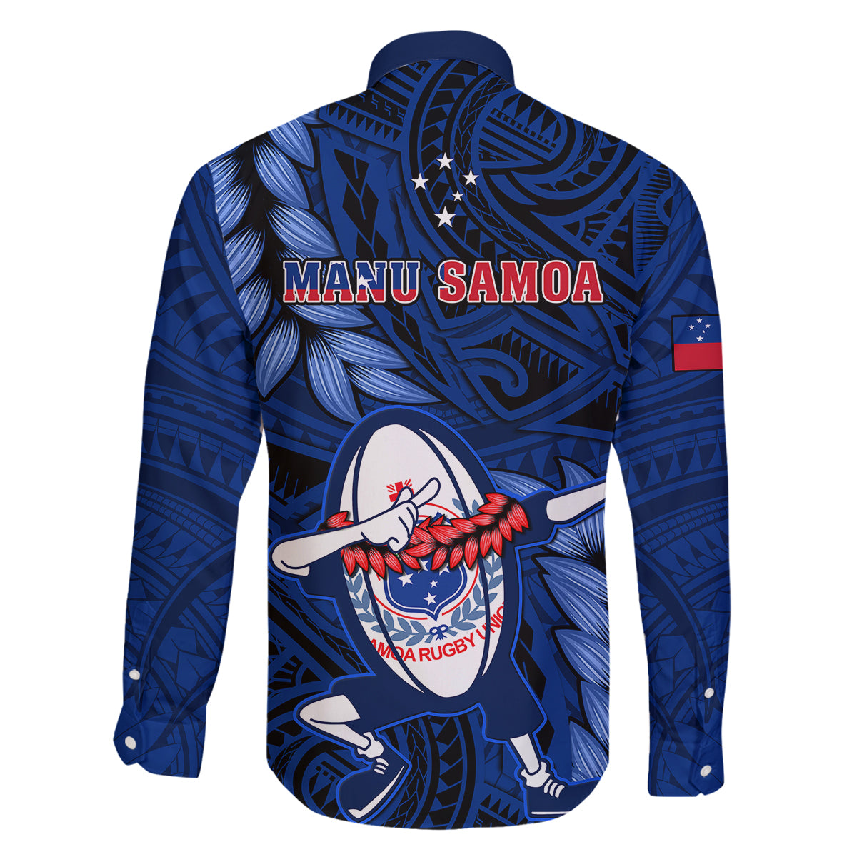 Samoa Rugby Family Matching Off Shoulder Maxi Dress and Hawaiian Shirt Manu Samoa Ula Fala Dabbing Ball Polynesian Blue Version - Wonder Print Shop