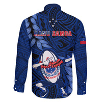 Samoa Rugby Family Matching Off Shoulder Maxi Dress and Hawaiian Shirt Manu Samoa Ula Fala Dabbing Ball Polynesian Blue Version - Wonder Print Shop