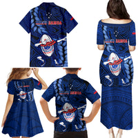 Samoa Rugby Family Matching Puletasi Dress and Hawaiian Shirt Manu Samoa Ula Fala Dabbing Ball Polynesian Blue Version - Wonder Print Shop