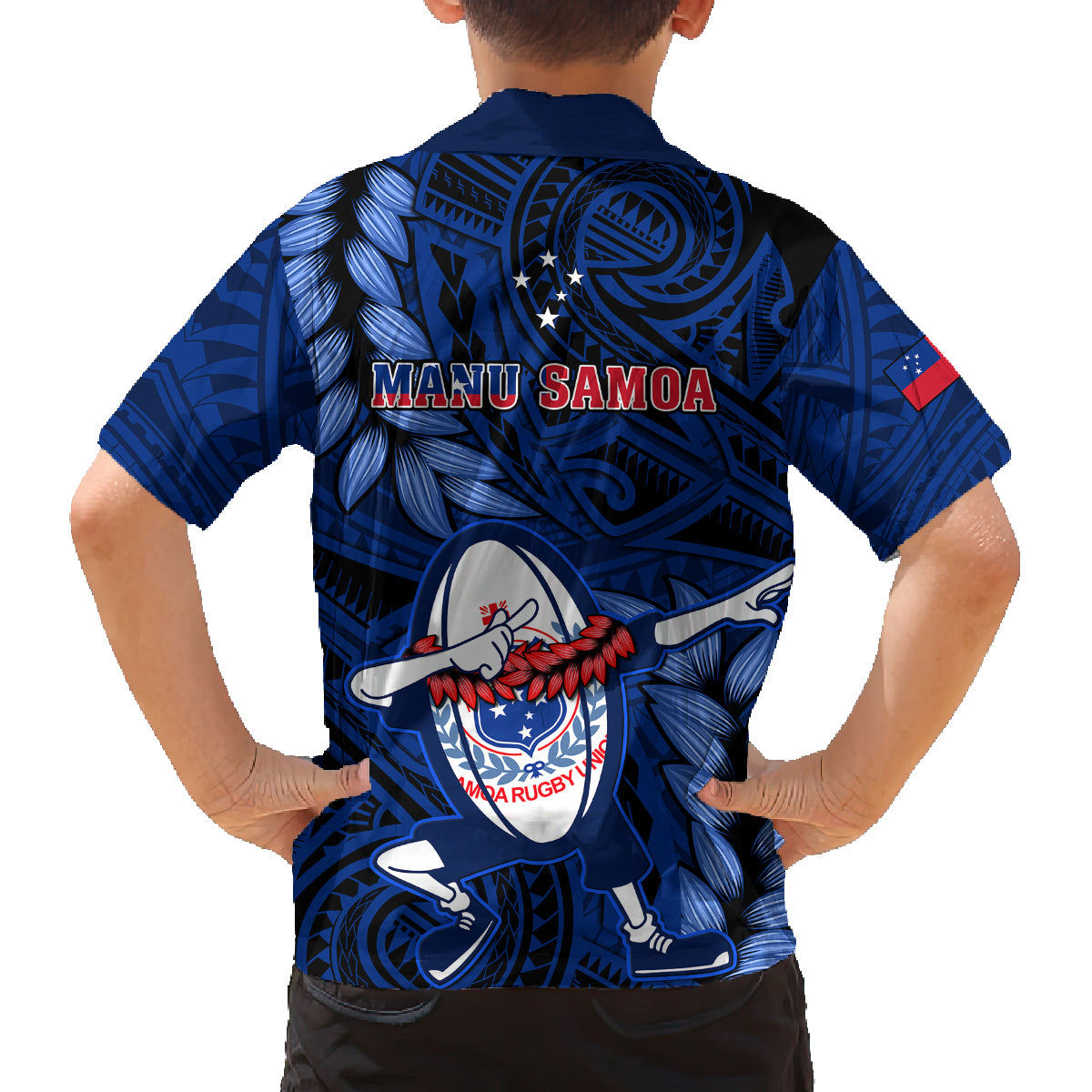 Samoa Rugby Family Matching Summer Maxi Dress and Hawaiian Shirt Manu Samoa Ula Fala Dabbing Ball Polynesian Blue Version - Wonder Print Shop
