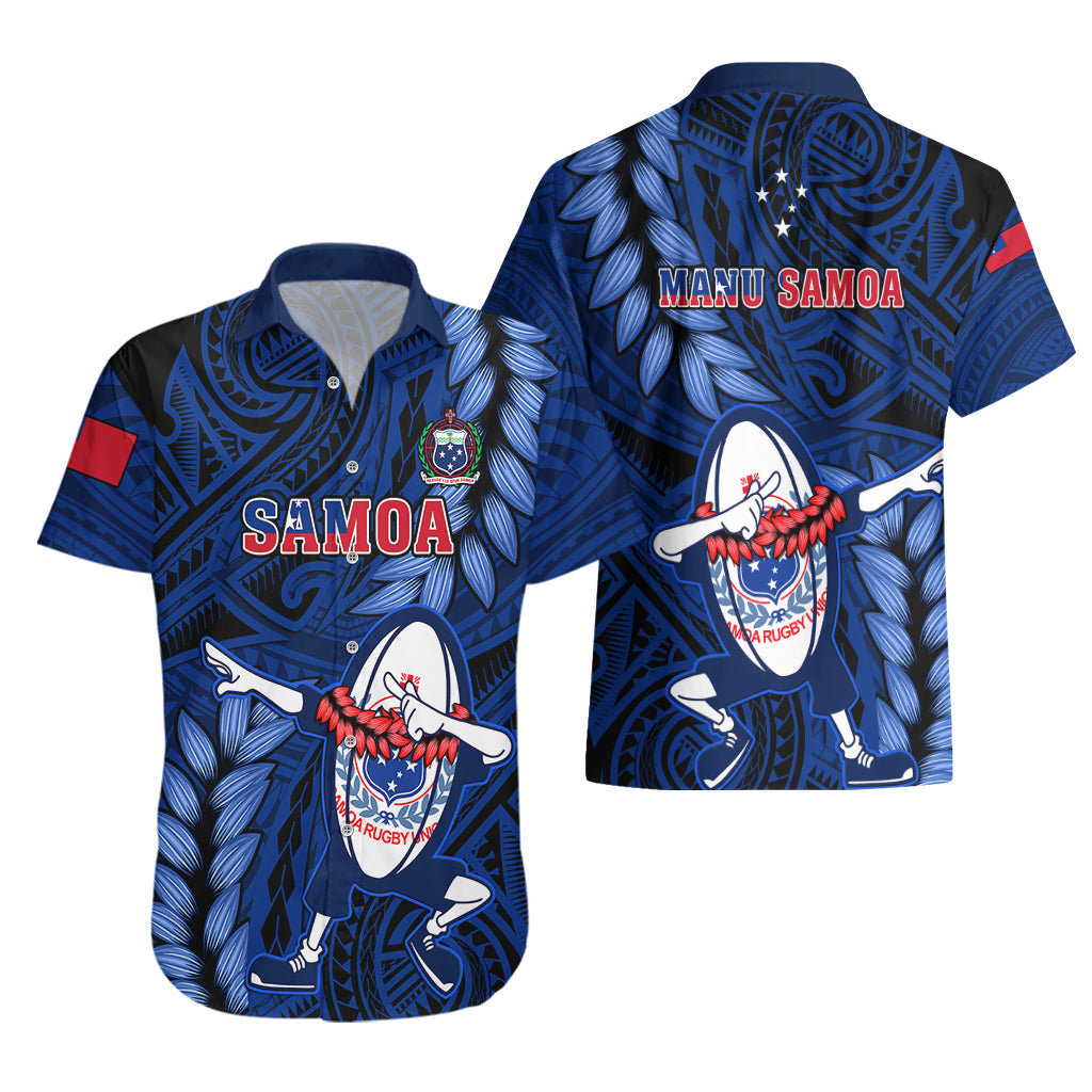 Samoa Rugby Hawaiian Shirt Manu Samoa Ula Fala Dabbing Ball Polynesian Blue Version - Wonder Print Shop