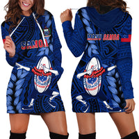 Samoa Rugby Hoodie Dress Manu Samoa Ula Fala Dabbing Ball Polynesian Blue Version - Wonder Print Shop
