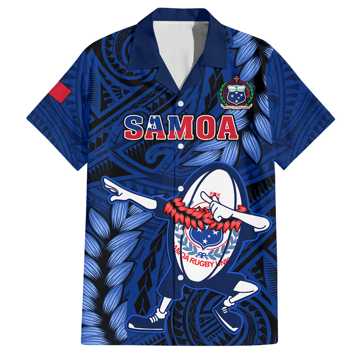 Samoa Rugby Kid Hawaiian Shirt Manu Samoa Ula Fala Dabbing Ball Polynesian Blue Version - Wonder Print Shop