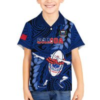 Samoa Rugby Kid Hawaiian Shirt Manu Samoa Ula Fala Dabbing Ball Polynesian Blue Version - Wonder Print Shop