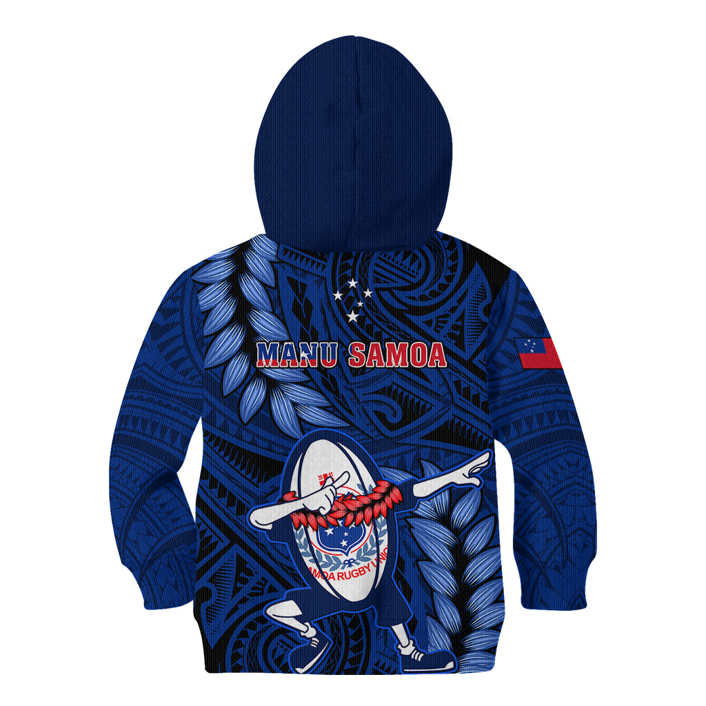 Samoa Rugby Kid Hoodie Manu Samoa Ula Fala Dabbing Ball Polynesian Blue Version - Wonder Print Shop