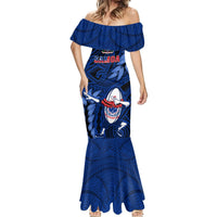 Samoa Rugby Mermaid Dress Manu Samoa Ula Fala Dabbing Ball Polynesian Blue Version - Wonder Print Shop