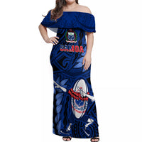 Samoa Rugby Off Shoulder Maxi Dress Manu Samoa Ula Fala Dabbing Ball Polynesian Blue Version - Wonder Print Shop