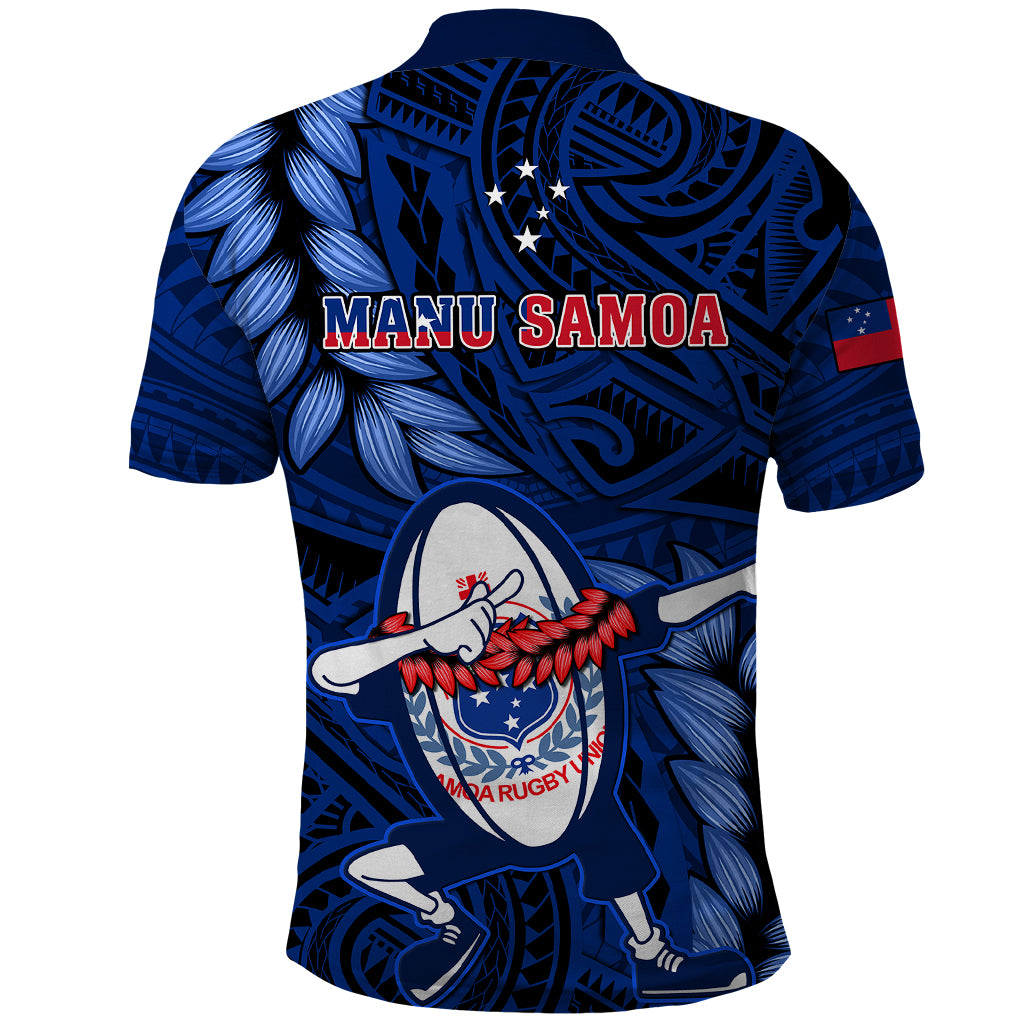 Samoa Rugby Polo Shirt Manu Samoa Ula Fala Dabbing Ball Polynesian Blue Version - Wonder Print Shop