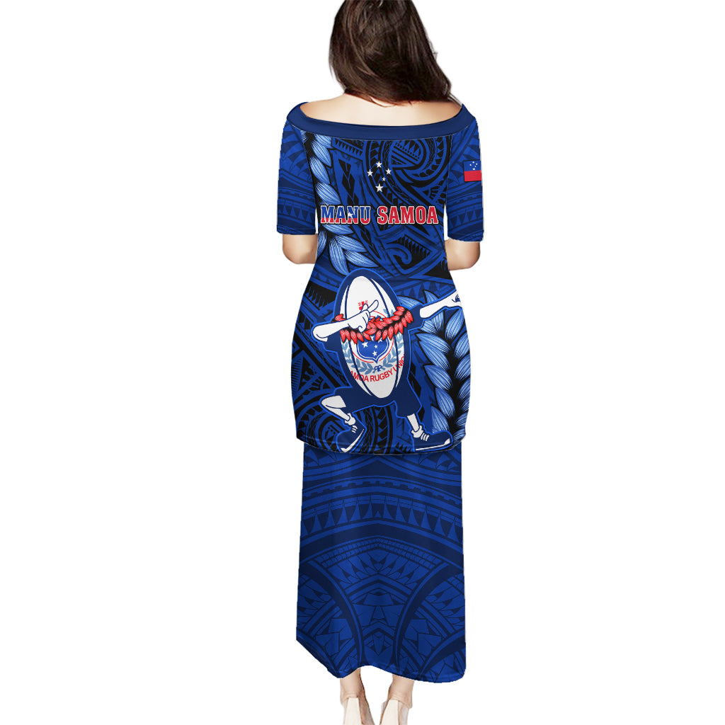 Samoa Rugby Puletasi Manu Samoa Ula Fala Dabbing Ball Polynesian Blue Version - Wonder Print Shop