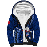 Samoa Rugby Sherpa Hoodie Manu Samoa Ula Fala Dabbing Ball Polynesian Blue Version - Wonder Print Shop