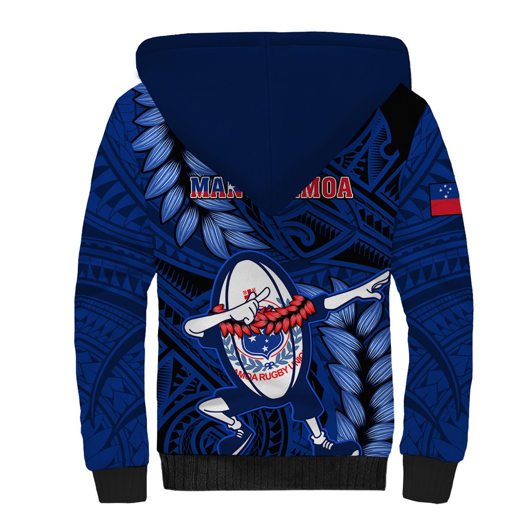 Samoa Rugby Sherpa Hoodie Manu Samoa Ula Fala Dabbing Ball Polynesian Blue Version - Wonder Print Shop