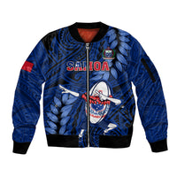 Samoa Rugby Sleeve Zip Bomber Jacket Manu Samoa Ula Fala Dabbing Ball Polynesian Blue Version - Wonder Print Shop