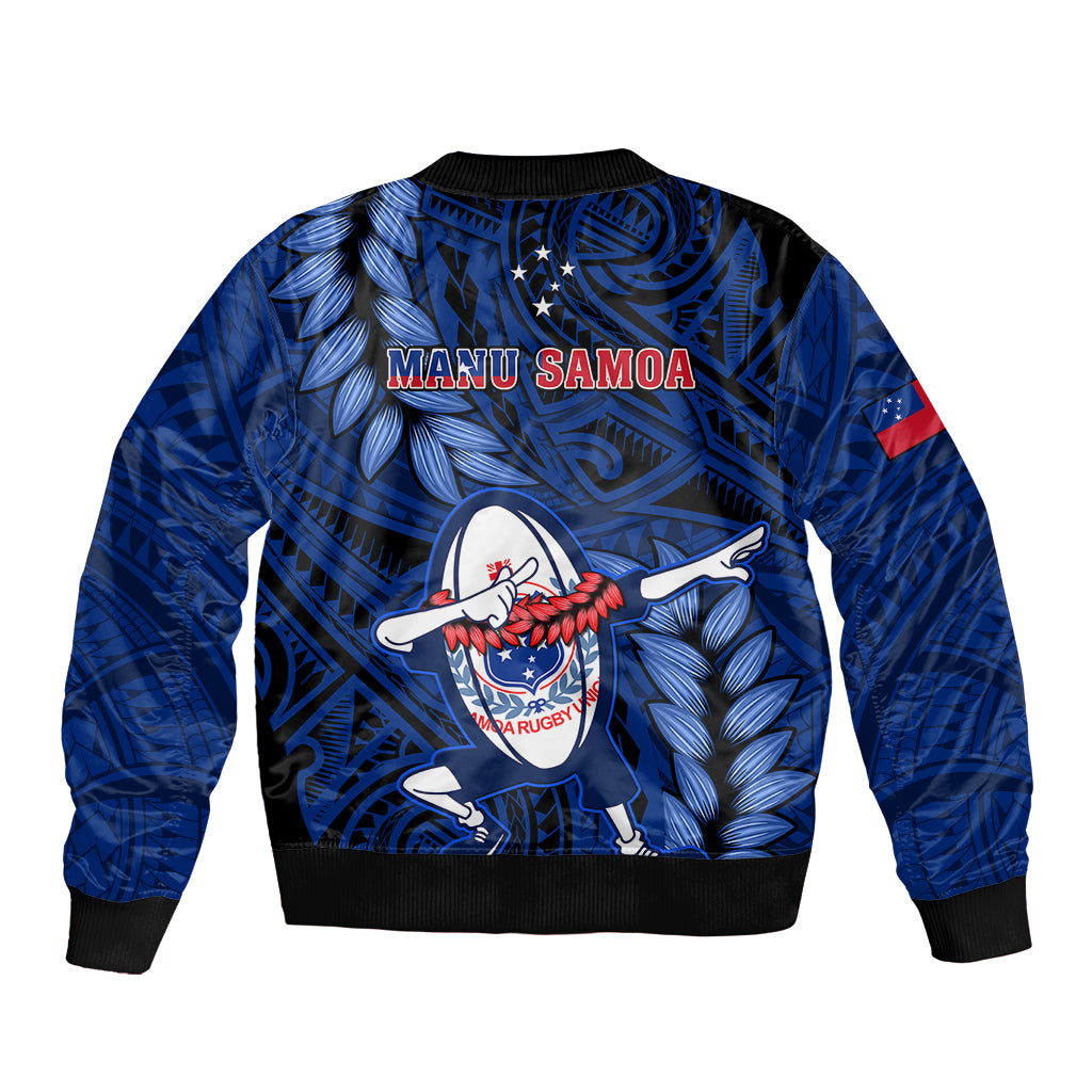 Samoa Rugby Sleeve Zip Bomber Jacket Manu Samoa Ula Fala Dabbing Ball Polynesian Blue Version - Wonder Print Shop