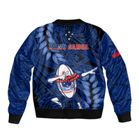Samoa Rugby Sleeve Zip Bomber Jacket Manu Samoa Ula Fala Dabbing Ball Polynesian Blue Version - Wonder Print Shop