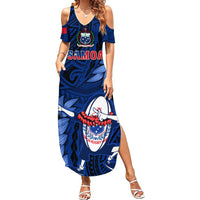 Samoa Rugby Summer Maxi Dress Manu Samoa Ula Fala Dabbing Ball Polynesian Blue Version - Wonder Print Shop