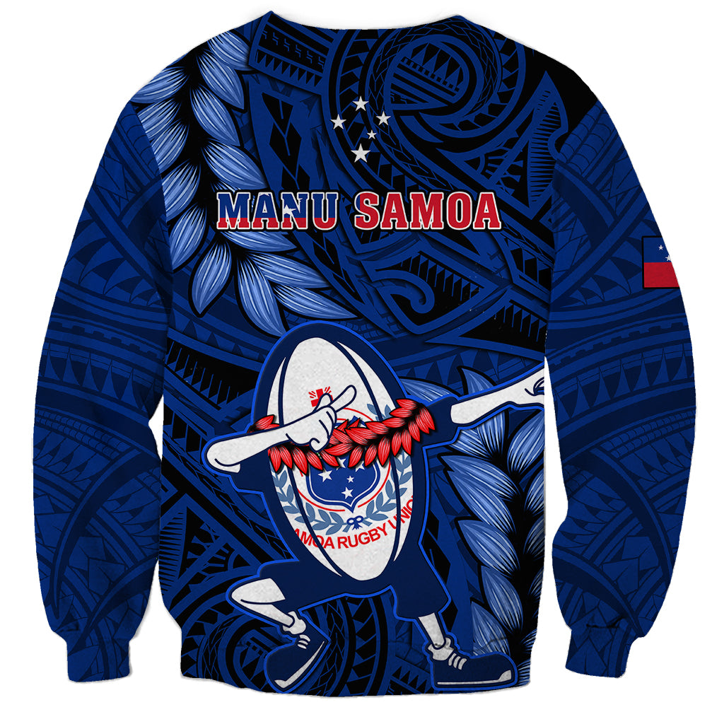 Samoa Rugby Sweatshirt Manu Samoa Ula Fala Dabbing Ball Polynesian Blue Version - Wonder Print Shop