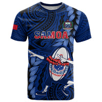 Samoa Rugby T Shirt Manu Samoa Ula Fala Dabbing Ball Polynesian Blue Version - Wonder Print Shop