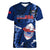 Samoa Rugby Women V Neck T Shirt Manu Samoa Ula Fala Dabbing Ball Polynesian Blue Version - Wonder Print Shop