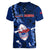Samoa Rugby Women V Neck T Shirt Manu Samoa Ula Fala Dabbing Ball Polynesian Blue Version - Wonder Print Shop
