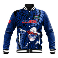 Custom Samoa Rugby Baseball Jacket Manu Samoa Ula Fala Dabbing Ball Polynesian Blue Version - Wonder Print Shop
