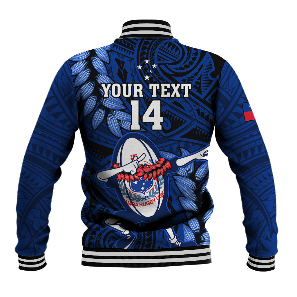Custom Samoa Rugby Baseball Jacket Manu Samoa Ula Fala Dabbing Ball Polynesian Blue Version - Wonder Print Shop