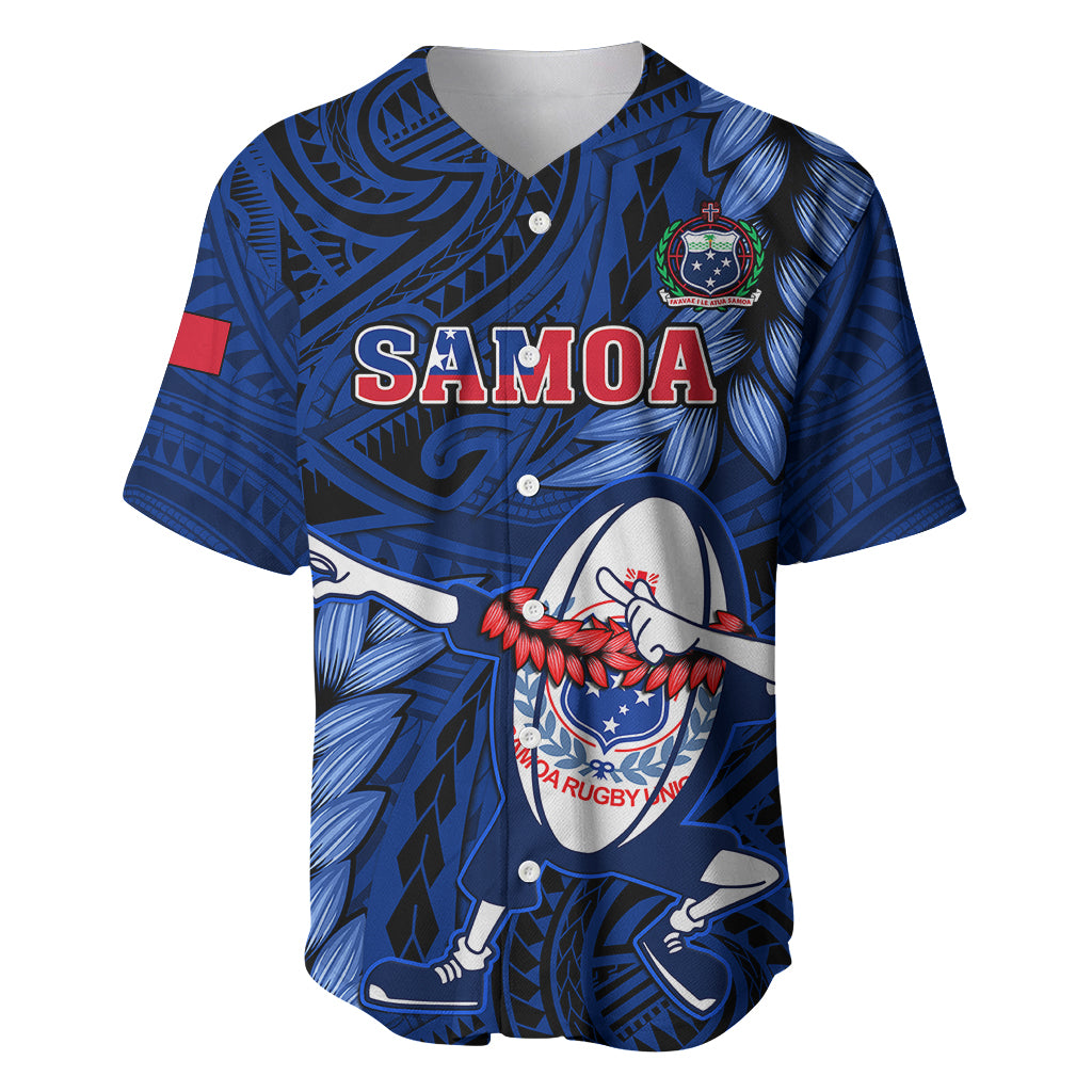 Custom Samoa Rugby Baseball Jersey Manu Samoa Ula Fala Dabbing Ball Polynesian Blue Version - Wonder Print Shop