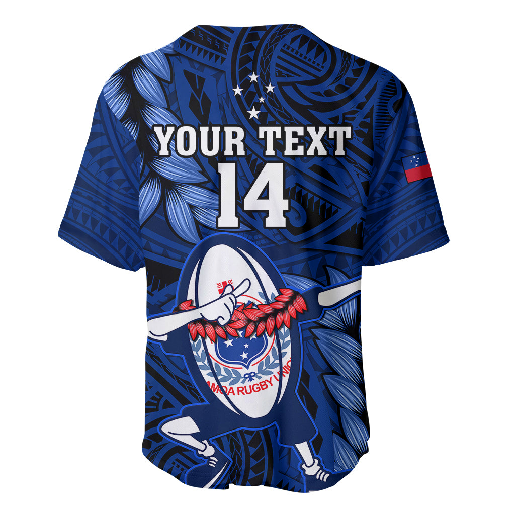 Custom Samoa Rugby Baseball Jersey Manu Samoa Ula Fala Dabbing Ball Polynesian Blue Version - Wonder Print Shop